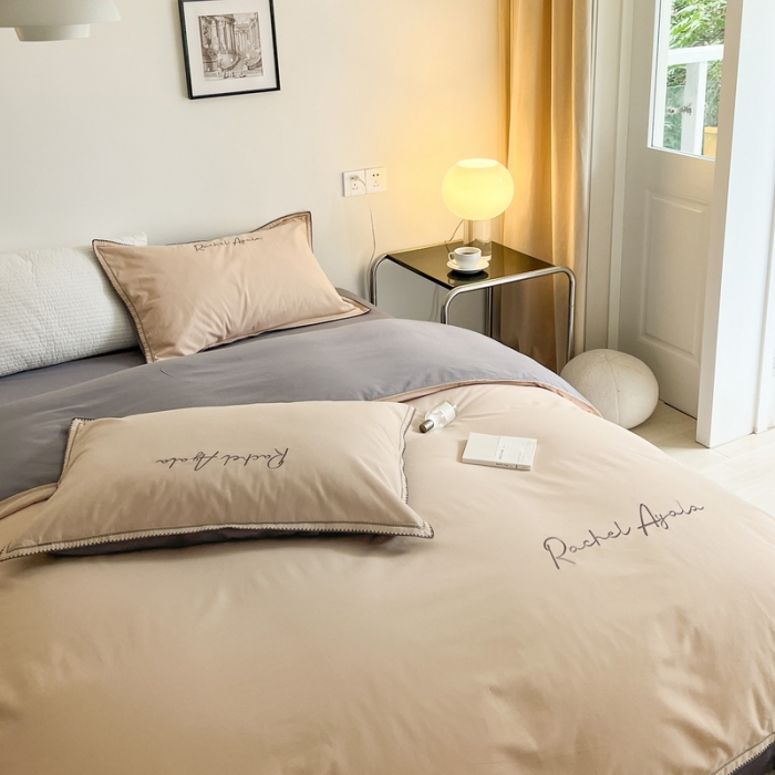 91家纺网 家纺一手货源 找家纺 艾莱 2022新款A类新疆长绒棉加厚磨毛四件套-实拍图 瑞秋-奶咖+蓝莓灰