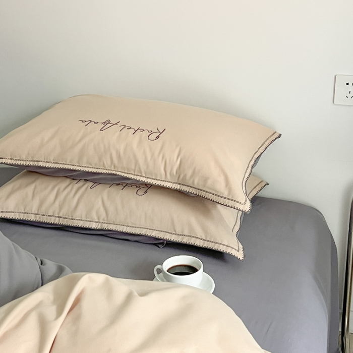 91家纺网 家纺一手货源 找家纺 艾莱 2022新款A类新疆长绒棉加厚磨毛四件套-实拍图 瑞秋-奶咖+蓝莓灰