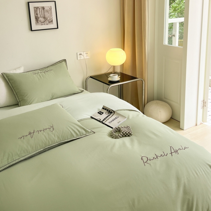 91家纺网 家纺一手货源 找家纺 艾莱 2022新款A类新疆长绒棉加厚磨毛四件套-实拍图 瑞秋-青绿