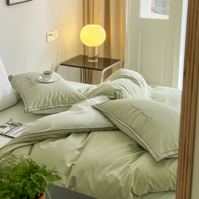 91家纺网 家纺一手货源 找家纺 艾莱 2022新款A类新疆长绒棉加厚磨毛四件套-实拍图 瑞秋-青绿