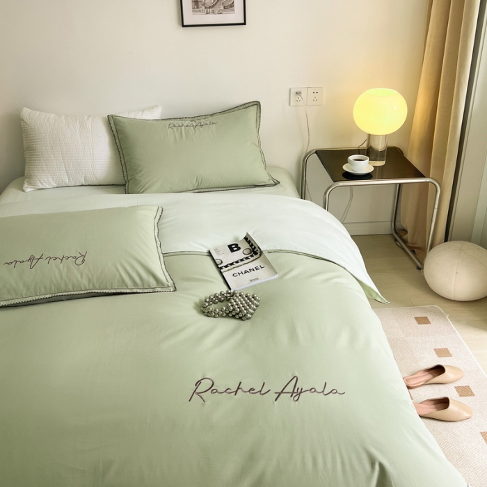 91家纺网 家纺一手货源 找家纺 艾莱 2022新款A类新疆长绒棉加厚磨毛四件套-实拍图 瑞秋-青绿