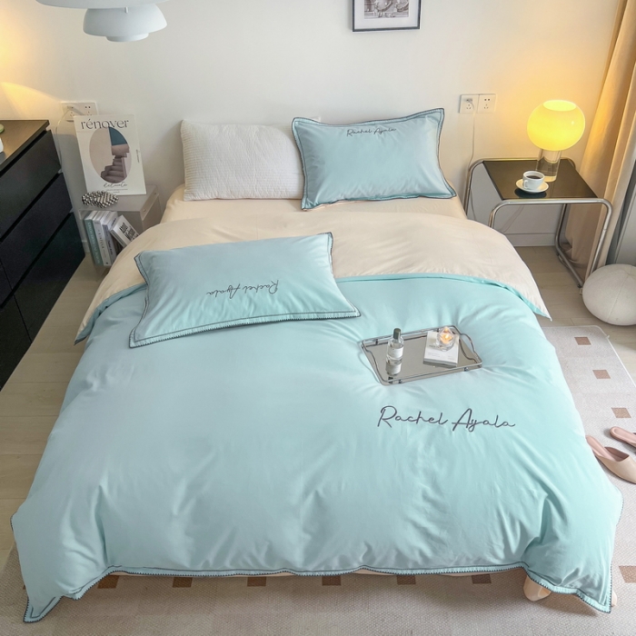 91家纺网 家纺一手货源 找家纺 艾莱 2022新款A类新疆长绒棉加厚磨毛四件套-实拍图 瑞秋-天蓝