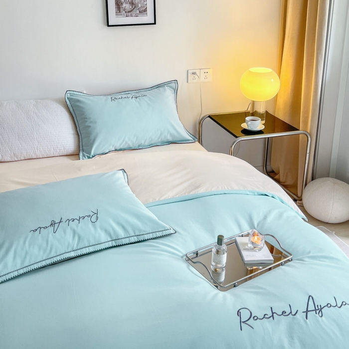 91家纺网 家纺一手货源 找家纺 艾莱 2022新款A类新疆长绒棉加厚磨毛四件套-实拍图 瑞秋-天蓝