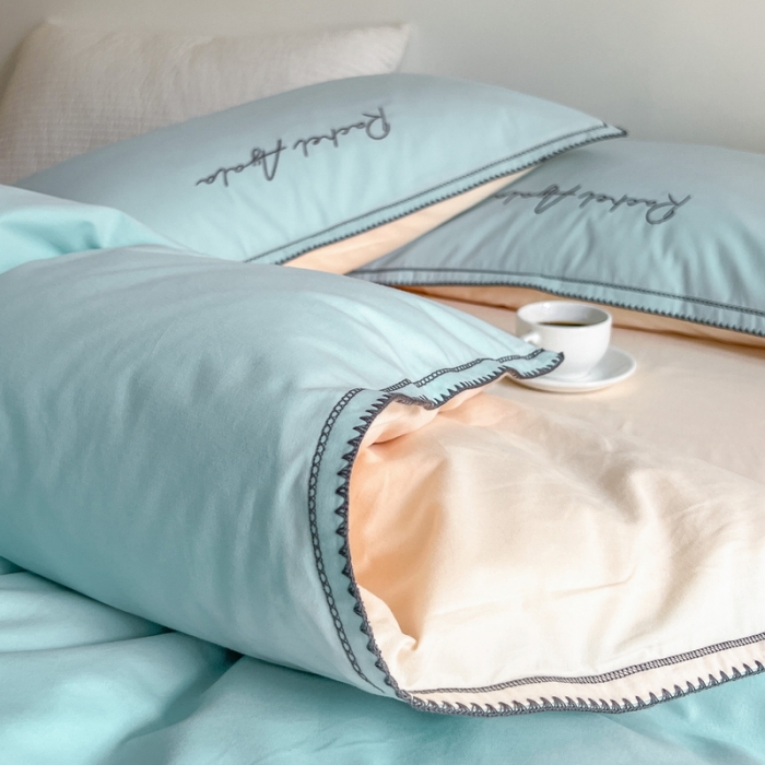 91家纺网 家纺一手货源 找家纺 艾莱 2022新款A类新疆长绒棉加厚磨毛四件套-实拍图 瑞秋-天蓝