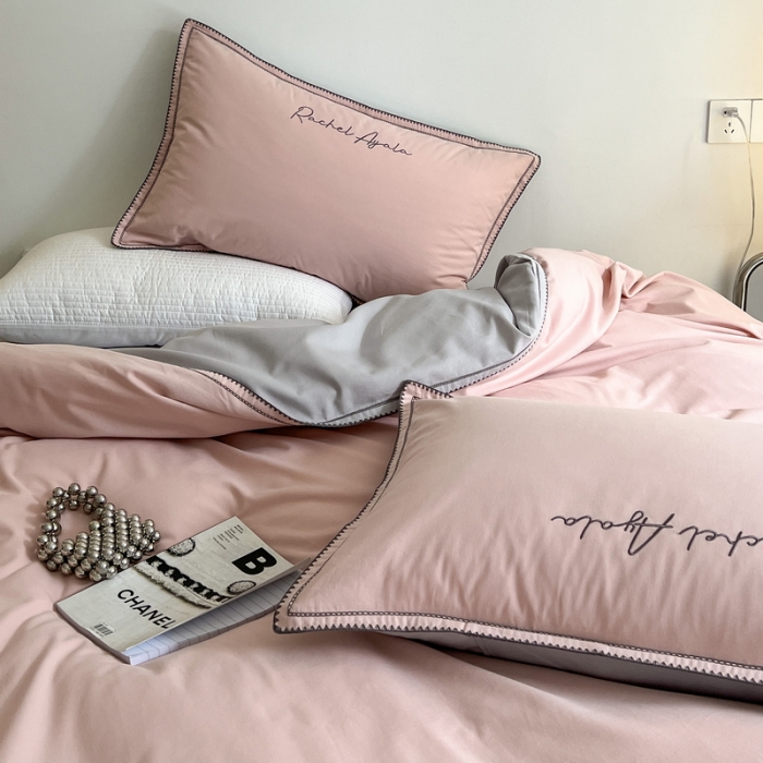 91家纺网 家纺一手货源 找家纺 艾莱 2022新款A类新疆长绒棉加厚磨毛四件套-实拍图 瑞秋-烟粉