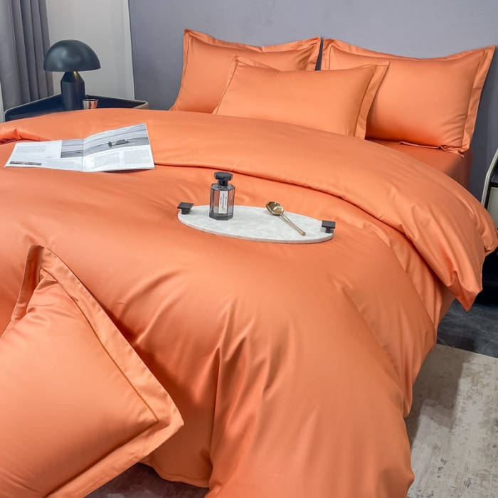 91家纺网 家纺一手货源 找家纺 品乐 2023新款100支长绒棉被套 爱马仕橙