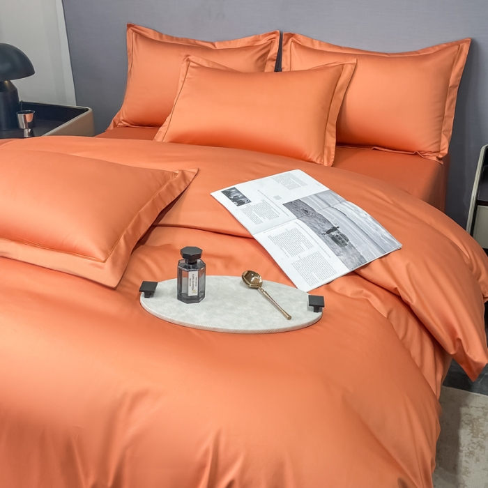 91家纺网 家纺一手货源 找家纺 品乐 2023新款100支长绒棉被套 爱马仕橙