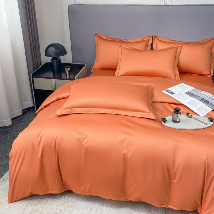 91家纺网 家纺一手货源 找家纺 品乐 2023新款100支长绒棉被套 爱马仕橙