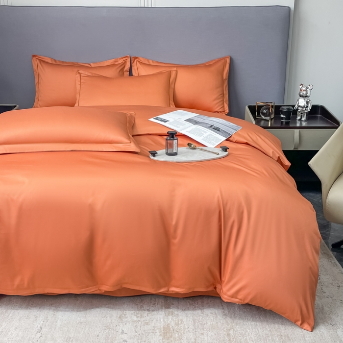 91家纺网 家纺一手货源 找家纺 品乐 2023新款100支长绒棉被套 爱马仕橙