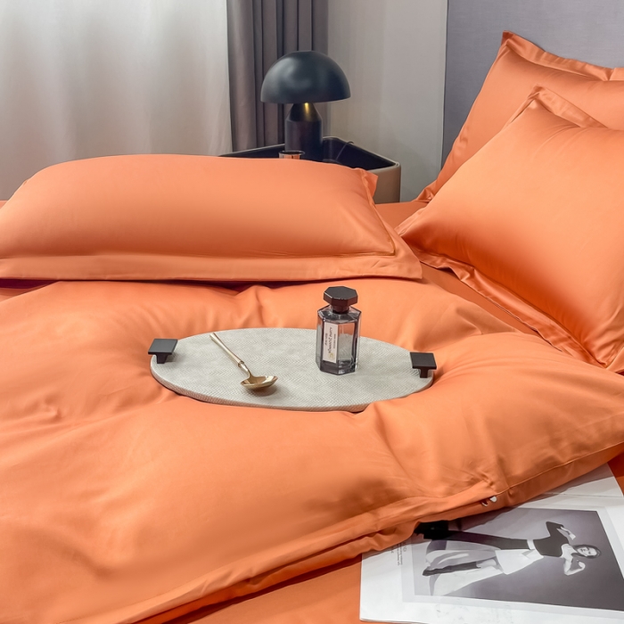 91家纺网 家纺一手货源 找家纺 品乐 2023新款100支长绒棉被套 爱马仕橙