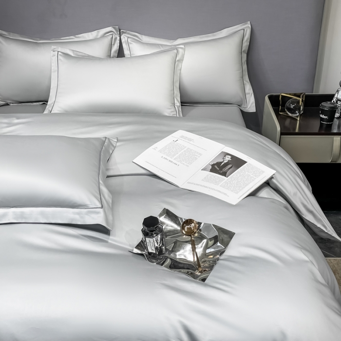 91家纺网 家纺一手货源 找家纺 品乐 2023新款100支长绒棉被套 魅力灰