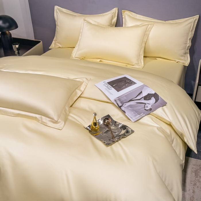 91家纺网 家纺一手货源 找家纺 品乐 2023新款100支长绒棉被套 象牙黄