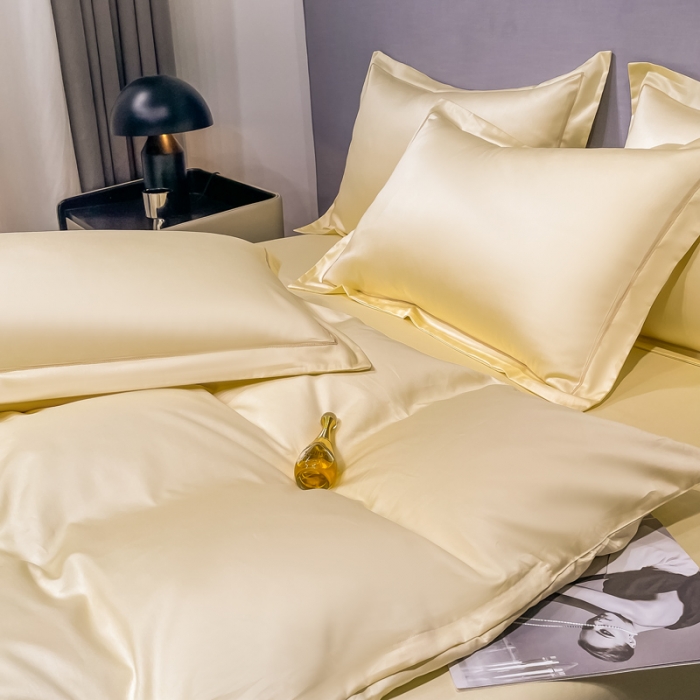 91家纺网 家纺一手货源 找家纺 品乐 2023新款100支长绒棉被套 象牙黄