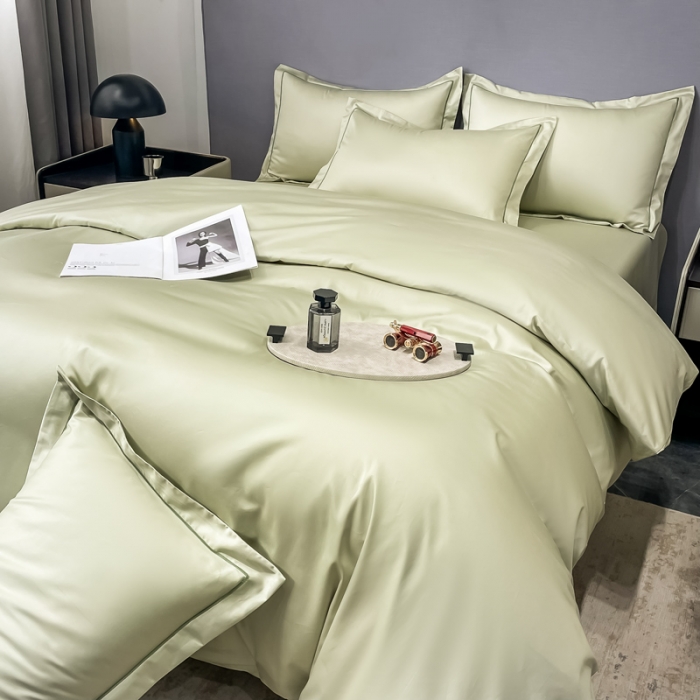 91家纺网 家纺一手货源 找家纺 品乐  2023新款100支长绒棉被套 卓豆绿