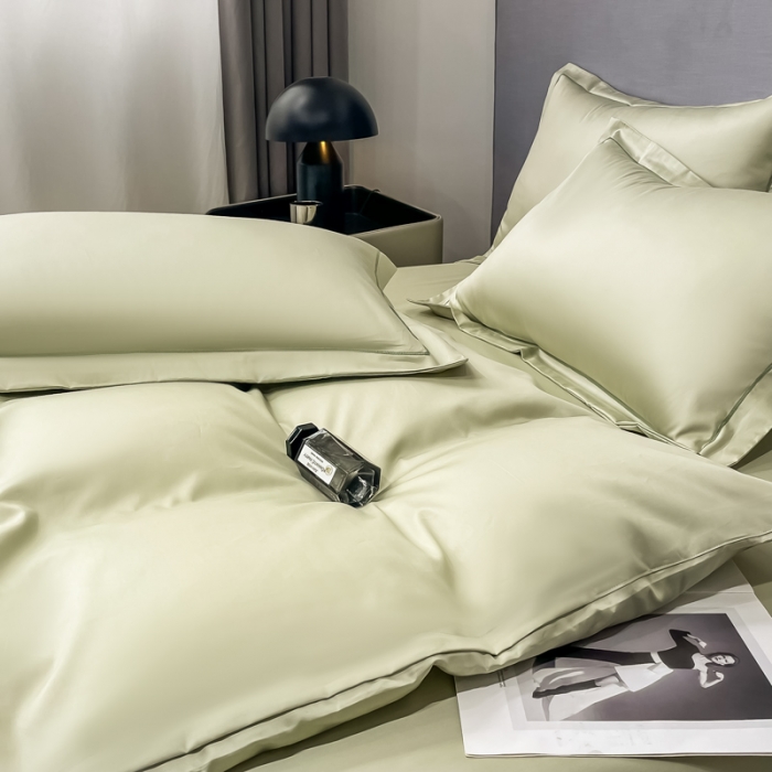 91家纺网 家纺一手货源 找家纺 品乐  2023新款100支长绒棉被套 卓豆绿