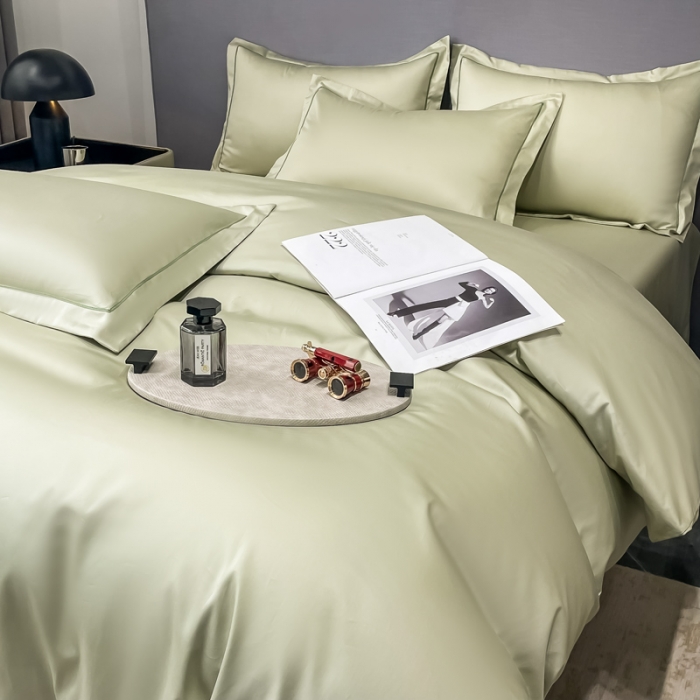 91家纺网 家纺一手货源 找家纺 品乐  2023新款100支长绒棉被套 卓豆绿