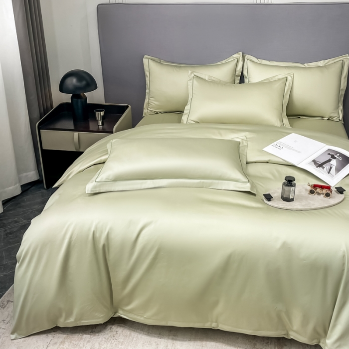 91家纺网 家纺一手货源 找家纺 品乐  2023新款100支长绒棉被套 卓豆绿