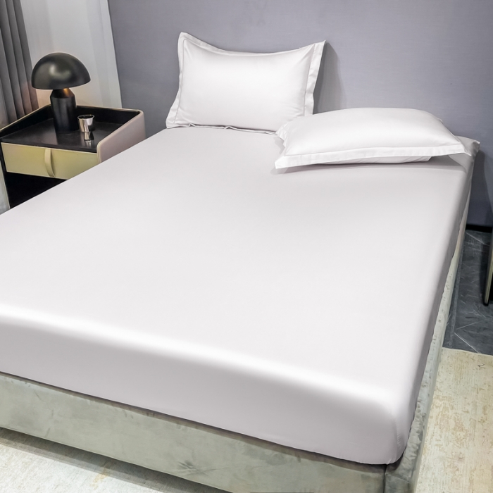 91家纺网 家纺一手货源 找家纺 品乐 2023新款100支长绒棉床笠 月光白