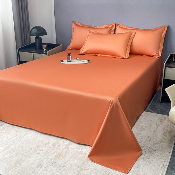 91家纺网 家纺一手货源 找家纺 品乐 2023新款100支长绒棉床单 爱马仕橙