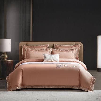 91家纺网 家纺一手货源 找家纺 高大尚 2022新款全棉贡缎绣花四件套-安蒂丝卡其杏