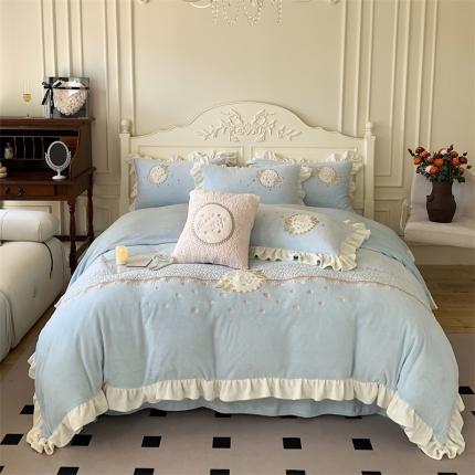 馨蕊 2022秋冬新款轻奢煦暖绒Rose系列四件套 Rose-北卡蓝