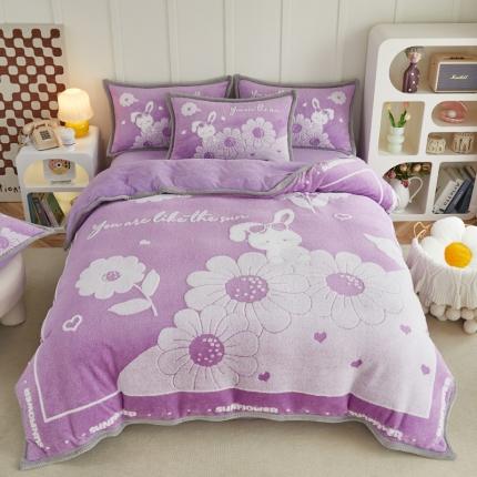 91家纺网 家纺一手货源 找家纺 （总）丝羽坊 2022新款獭兔绒大版提花四件套