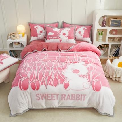 91家纺网 家纺一手货源 找家纺 （总）丝羽坊 2022新款獭兔绒大版提花四件套