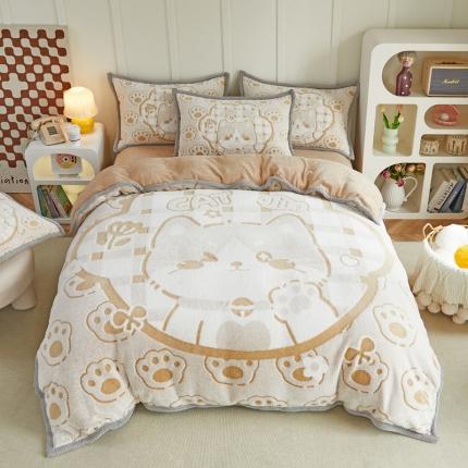 91家纺网 家纺一手货源 找家纺 （总）丝羽坊 2022新款獭兔绒大版提花四件套