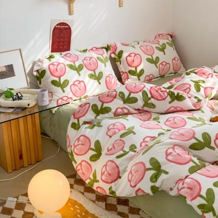 91家纺网 家纺一手货源 找家纺 （总）顾里 2022新款ins少女保暖牛奶绒套件 场景一