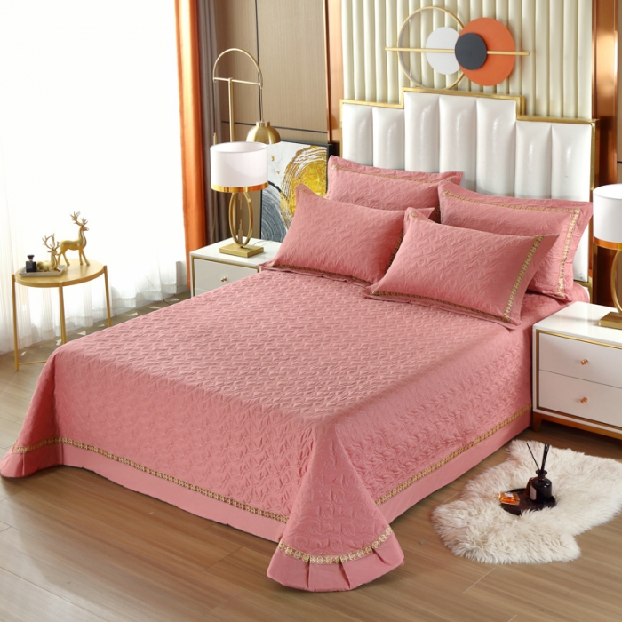 91家纺网 家纺一手货源 找家纺 OL家纺 2022新款纯色全棉夹棉床盖单件三件套 豆沙