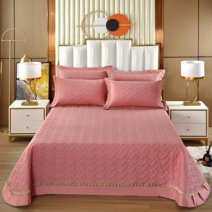 OL家纺 2022新款纯色全棉夹棉床盖单件三件套 豆沙