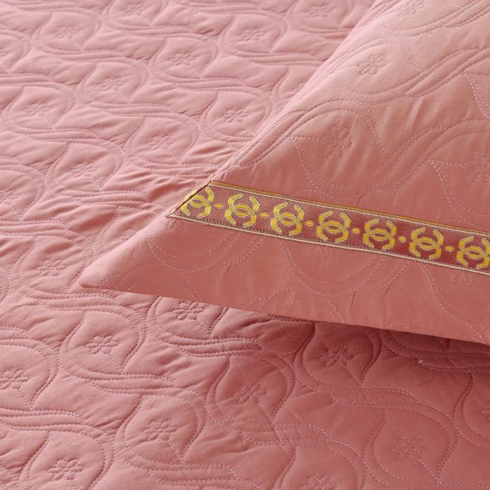 91家纺网 家纺一手货源 找家纺 OL家纺 2022新款纯色全棉夹棉床盖单件三件套 豆沙