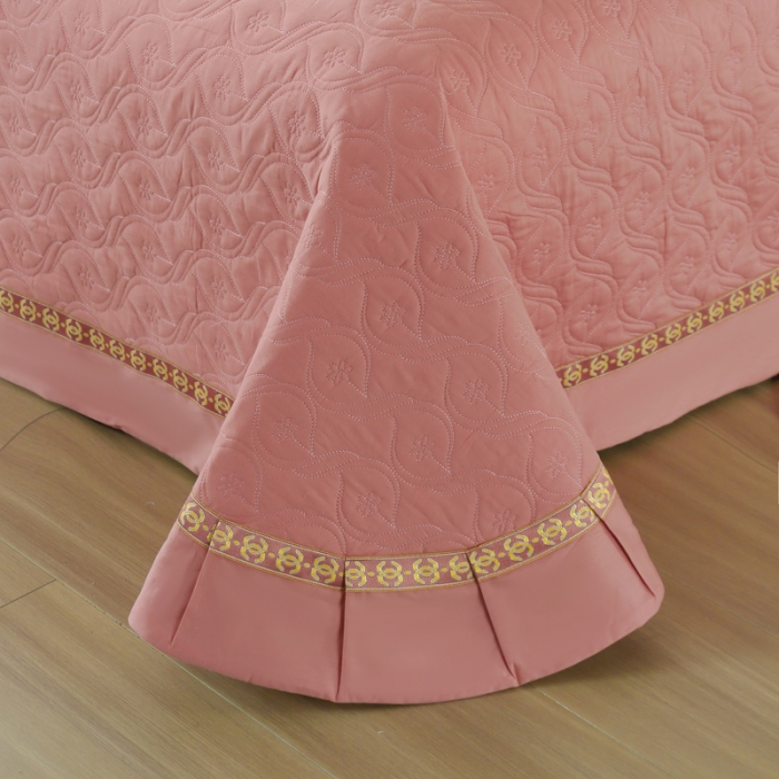 91家纺网 家纺一手货源 找家纺 OL家纺 2022新款纯色全棉夹棉床盖单件三件套 豆沙