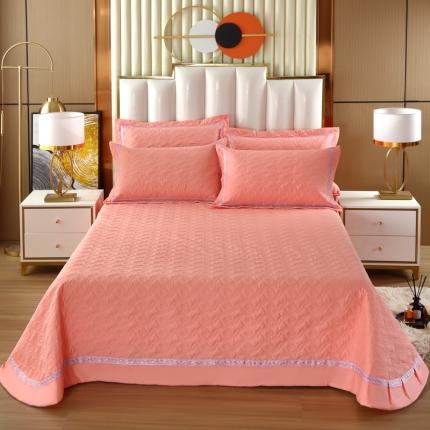 OL家纺 2022新款纯色全棉夹棉床盖单件三件套 粉玉