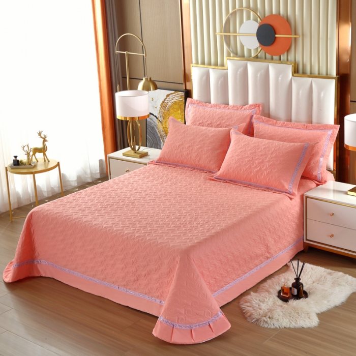 91家纺网 家纺一手货源 找家纺 OL家纺 2022新款纯色全棉夹棉床盖单件三件套 粉玉
