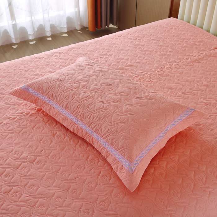 91家纺网 家纺一手货源 找家纺 OL家纺 2022新款纯色全棉夹棉床盖单件三件套 粉玉