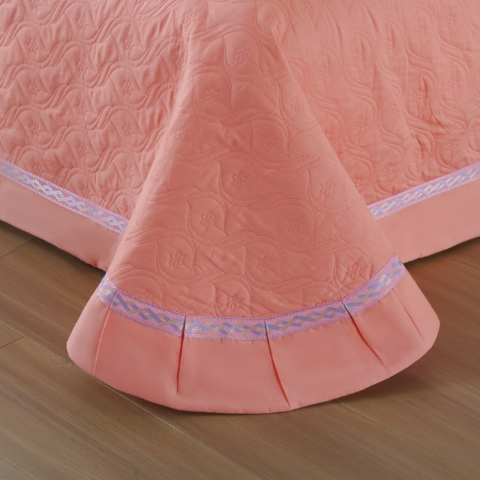 91家纺网 家纺一手货源 找家纺 OL家纺 2022新款纯色全棉夹棉床盖单件三件套 粉玉