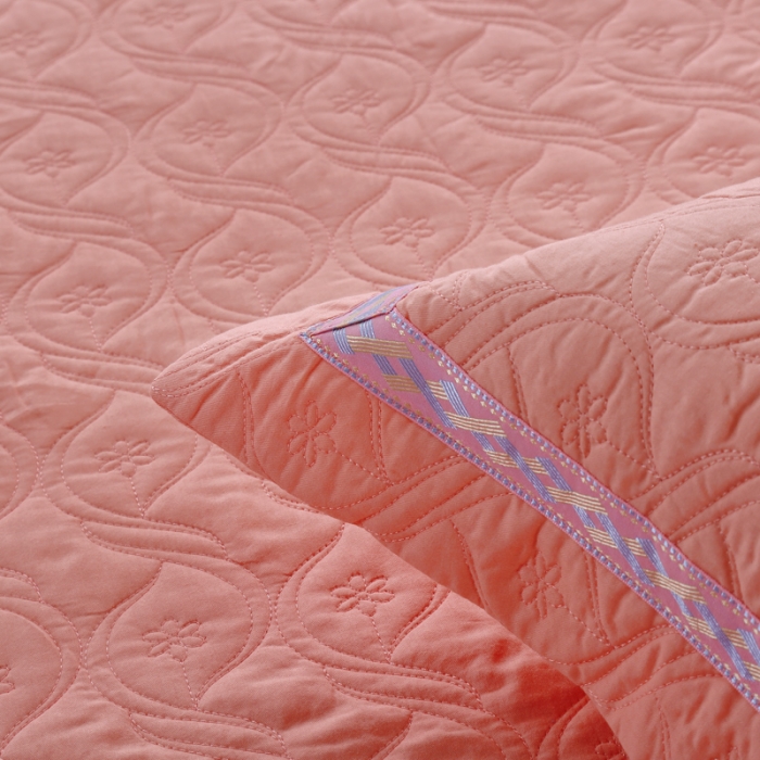 91家纺网 家纺一手货源 找家纺 OL家纺 2022新款纯色全棉夹棉床盖单件三件套 粉玉