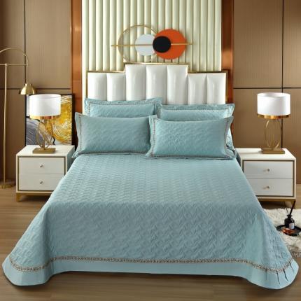 OL家纺 2022新款纯色全棉夹棉床盖单件三件套 湖兰