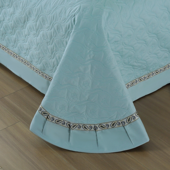 91家纺网 家纺一手货源 找家纺 OL家纺 2022新款纯色全棉夹棉床盖单件三件套 湖兰