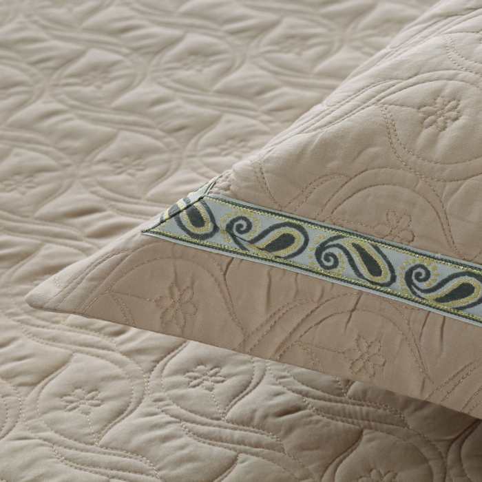 91家纺网 家纺一手货源 找家纺 OL家纺 2022新款纯色全棉夹棉床盖单件三件套 卡其