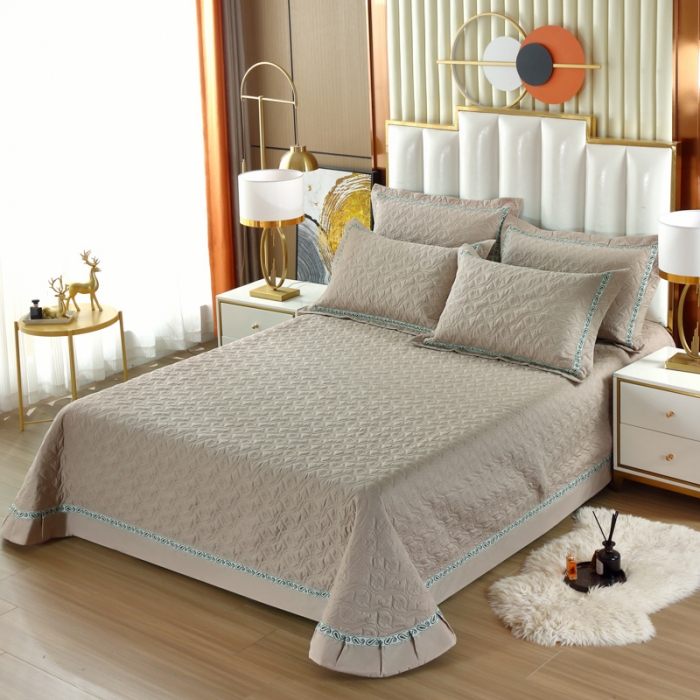 91家纺网 家纺一手货源 找家纺 OL家纺 2022新款纯色全棉夹棉床盖单件三件套 卡其