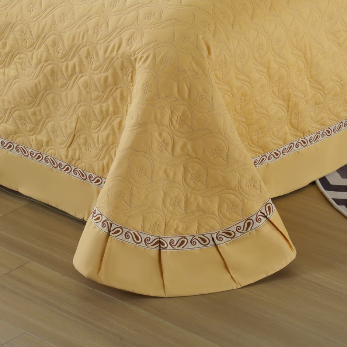 91家纺网 家纺一手货源 找家纺 OL家纺 2022新款纯色全棉夹棉床盖单件三件套 亮黄