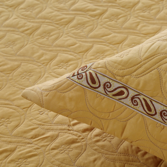 91家纺网 家纺一手货源 找家纺 OL家纺 2022新款纯色全棉夹棉床盖单件三件套 亮黄