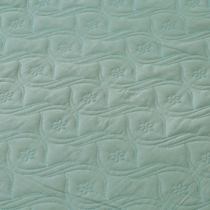 91家纺网 家纺一手货源 找家纺 OL家纺 2022新款纯色全棉夹棉床盖单件三件套 浅绿