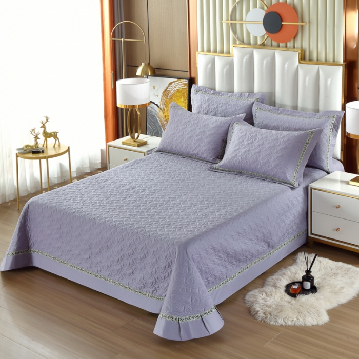 91家纺网 家纺一手货源 找家纺 OL家纺 2022新款纯色全棉夹棉床盖单件三件套 浅紫
