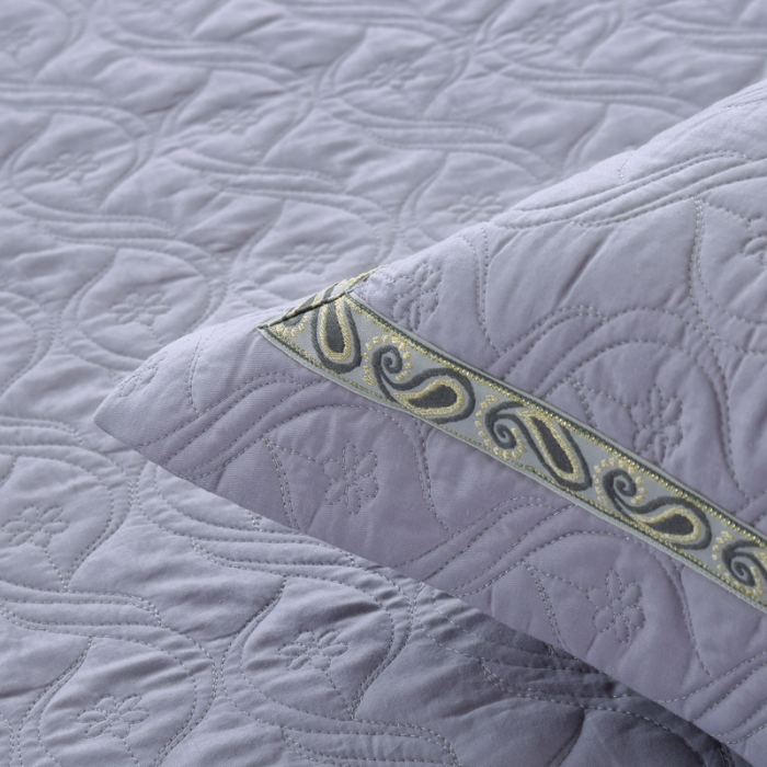 91家纺网 家纺一手货源 找家纺 OL家纺 2022新款纯色全棉夹棉床盖单件三件套 浅紫