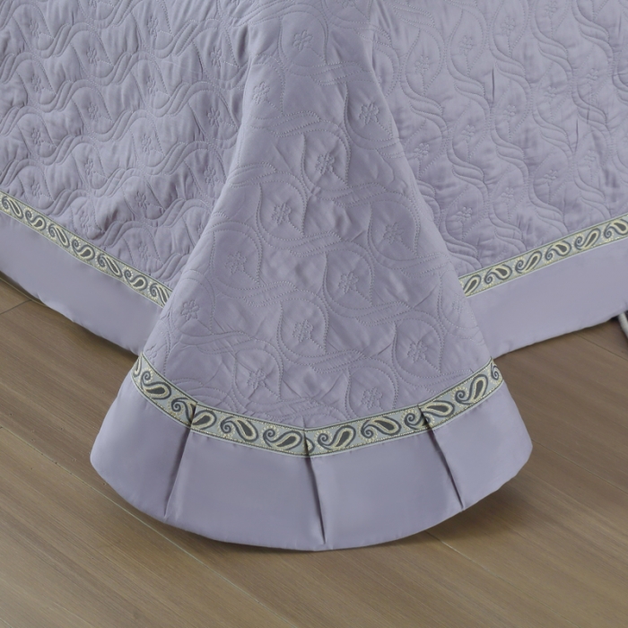 91家纺网 家纺一手货源 找家纺 OL家纺 2022新款纯色全棉夹棉床盖单件三件套 浅紫