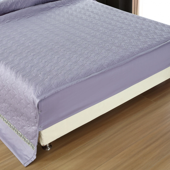 91家纺网 家纺一手货源 找家纺 OL家纺 2022新款纯色全棉夹棉床盖单件三件套 浅紫