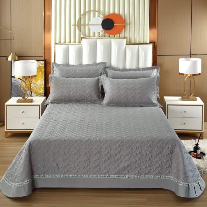 91家纺网 家纺一手货源 找家纺 OL家纺 2022新款纯色全棉夹棉床盖单件三件套 深灰